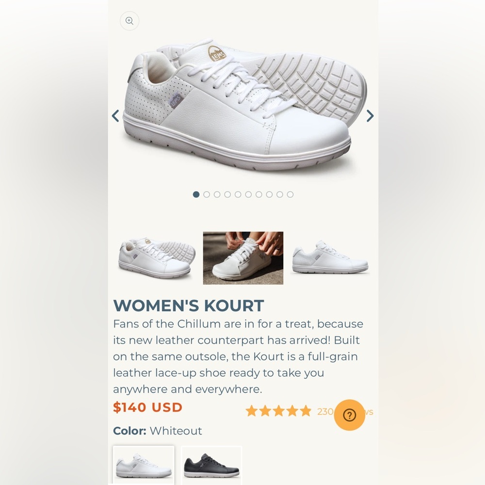 Lems Women's Kourt White Sneakers women’s 10 men’s 8.5
